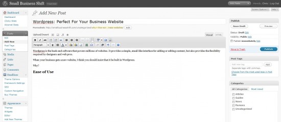 Edit post screen in WordPress