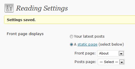Wordpress Static Front Page Selection