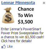 Lennar Minnesota Facebook Ad - Sweepstakes